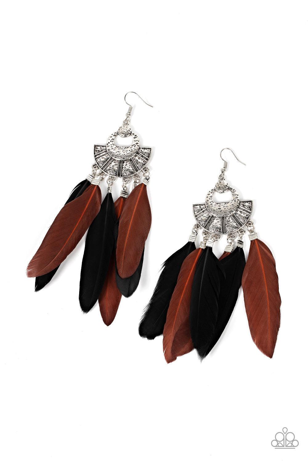 Plume Paradise Multi Brown Feather Earrings - Paparazzi Accessories- lightbox - CarasShop.com - $5 Jewelry by Cara Jewels