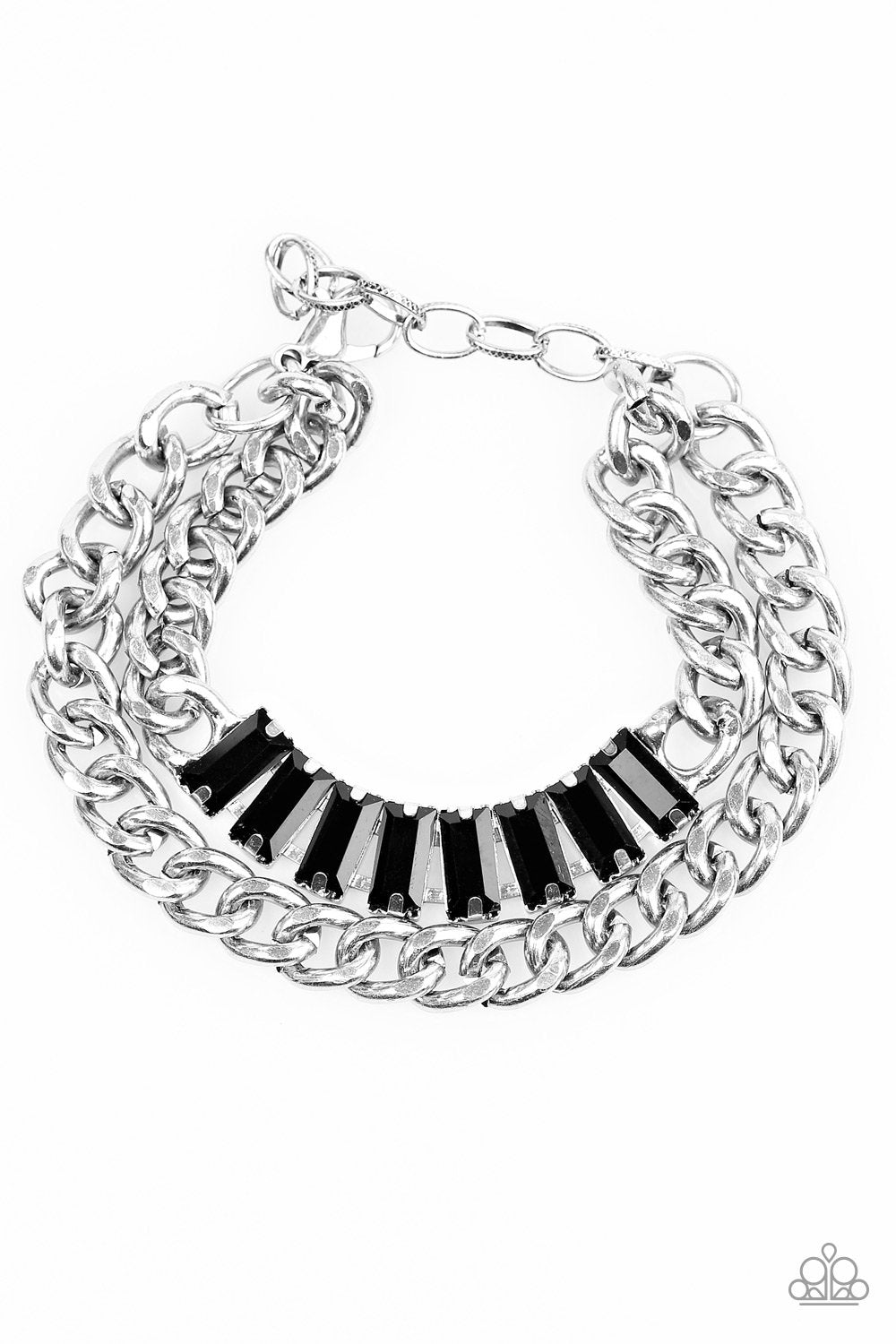 Plunge Into Grunge Silver Chain and Black Gem Bracelet - Paparazzi Accessories-CarasShop.com - $5 Jewelry by Cara Jewels