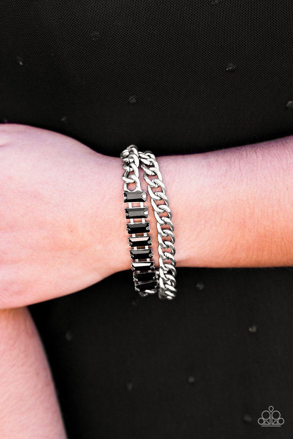 Plunge Into Grunge Silver Chain and Black Gem Bracelet - Paparazzi Accessories-CarasShop.com - $5 Jewelry by Cara Jewels