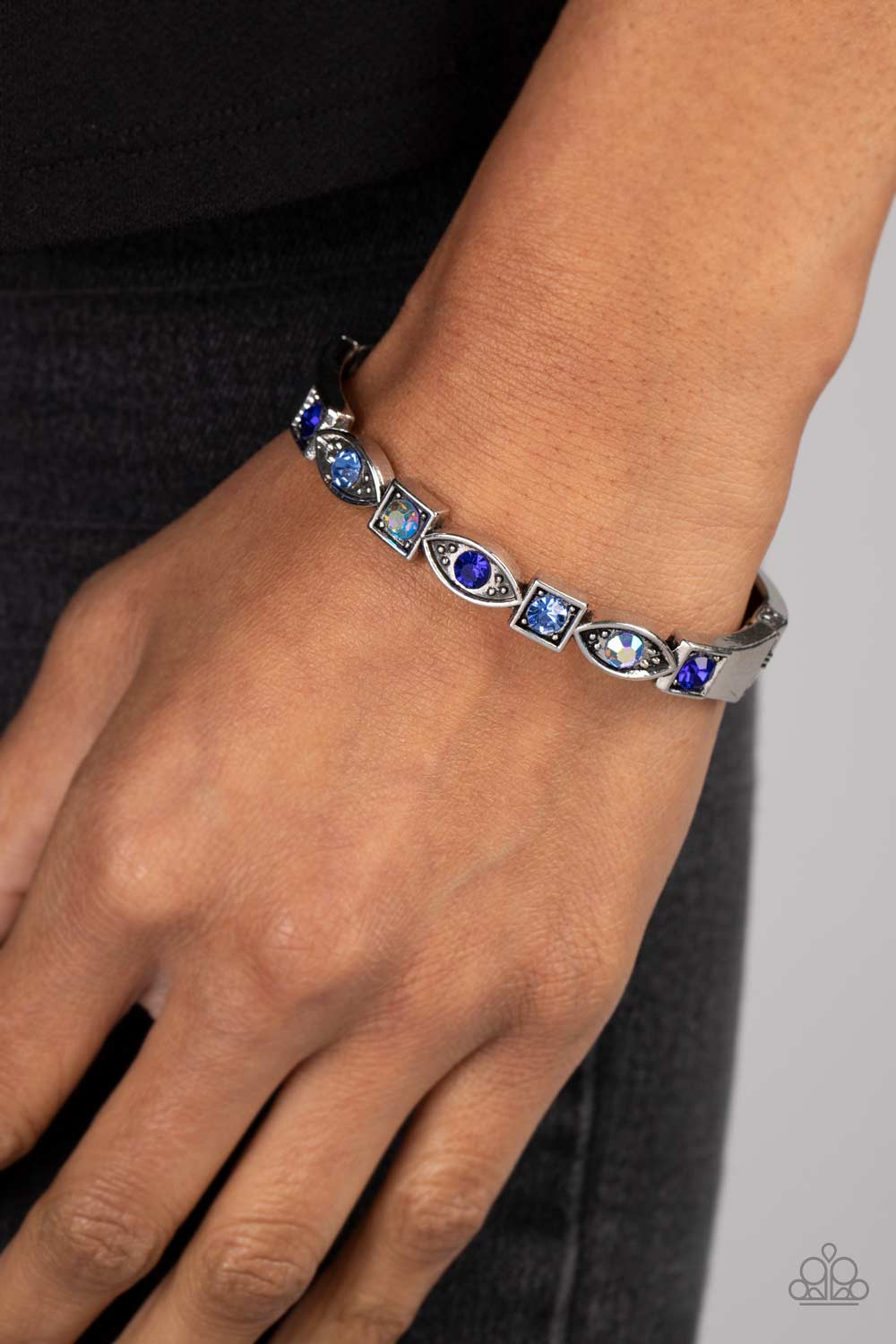 Poetically Picturesque Blue Rhinestone Bracelet - Paparazzi Accessories-on model - CarasShop.com - $5 Jewelry by Cara Jewels