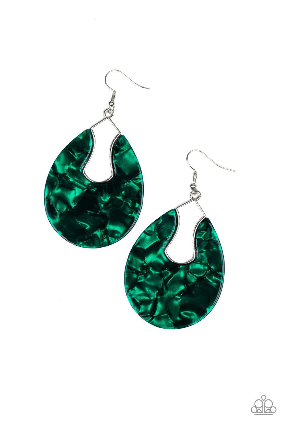 Pool Hopper Green Acrylic Marble Earrings - Paparazzi Accessories-CarasShop.com - $5 Jewelry by Cara Jewels
