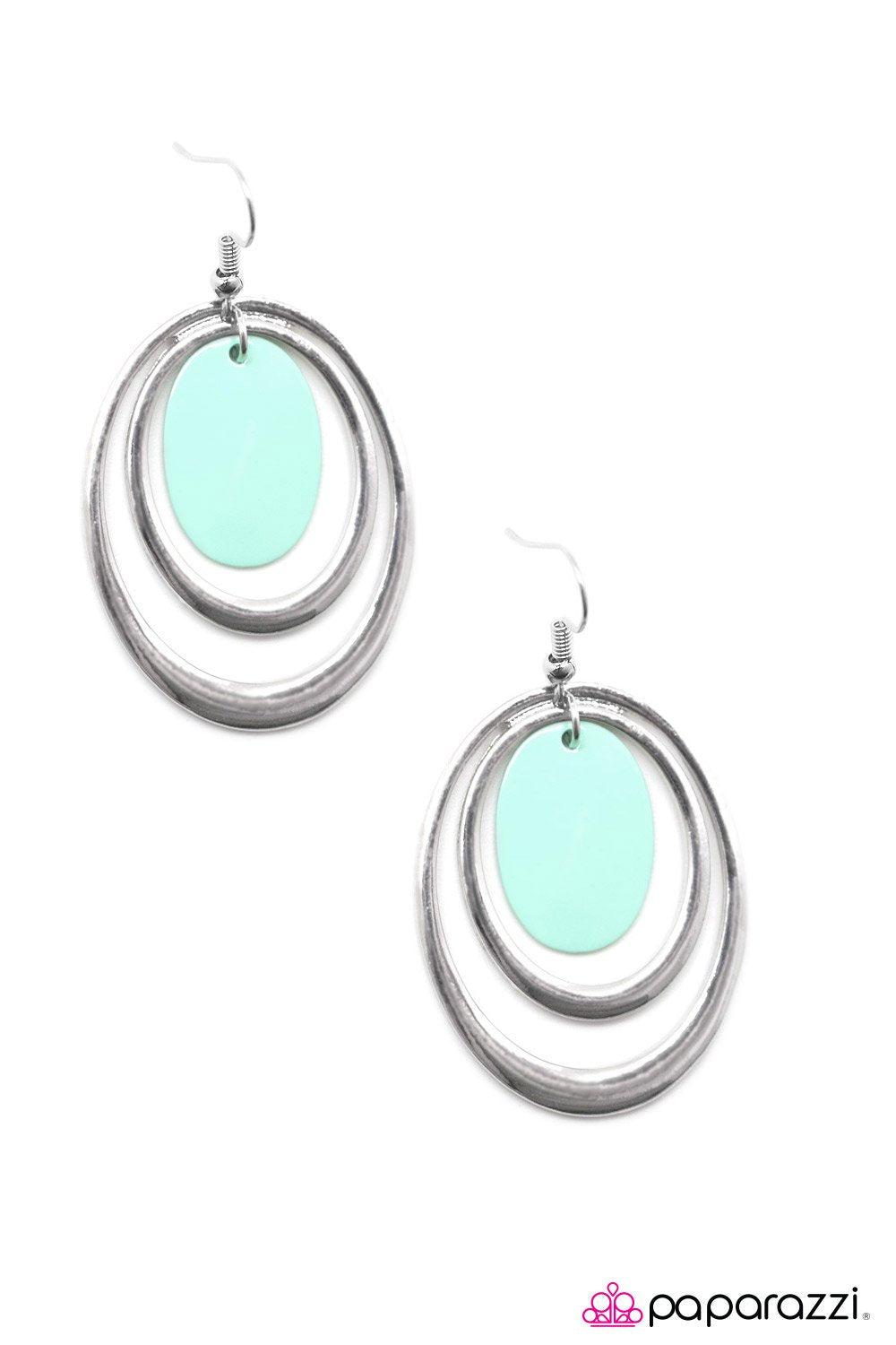 Poolside Silver and Blue Earrings - Paparazzi Accessories-CarasShop.com - $5 Jewelry by Cara Jewels