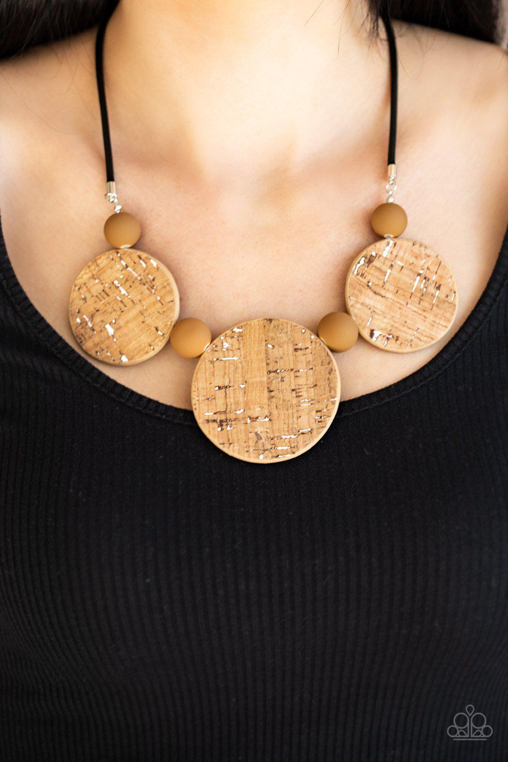 Pop The Cork White and Brown Necklace - Paparazzi Accessories-CarasShop.com - $5 Jewelry by Cara Jewels