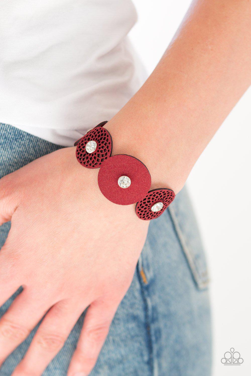 Poppin' Popstar Red Urban Wrap Snap Bracelet - Paparazzi Accessories-CarasShop.com - $5 Jewelry by Cara Jewels