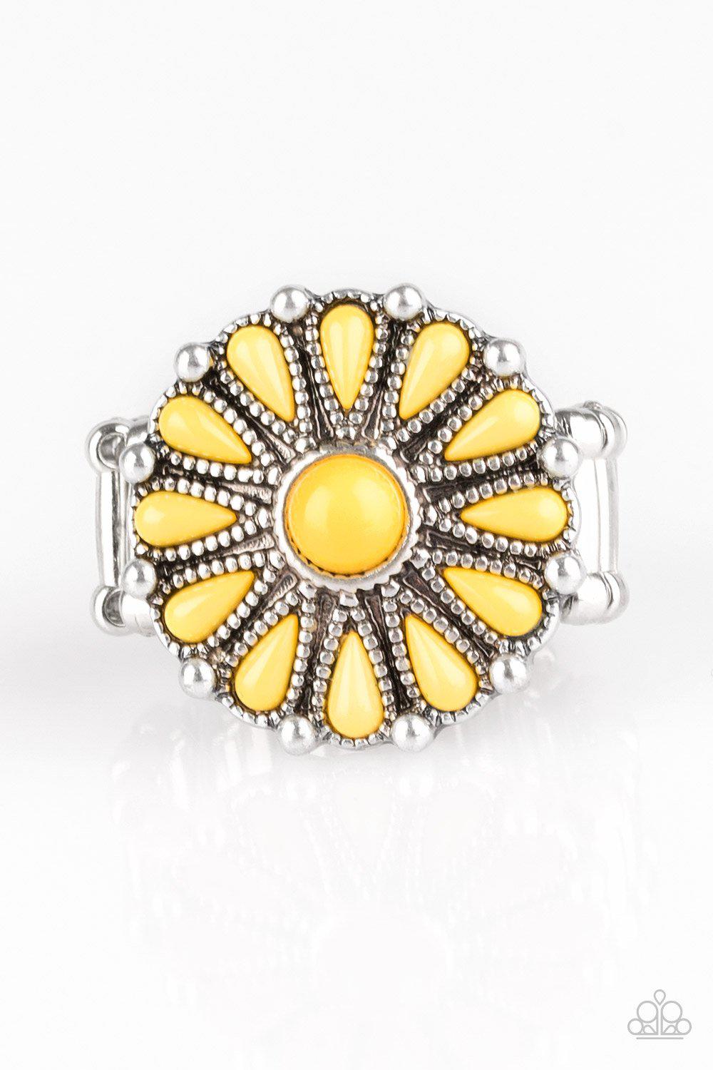 Poppy Pop-tastic Yellow and Silver Ring - Paparazzi Accessories-CarasShop.com - $5 Jewelry by Cara Jewels