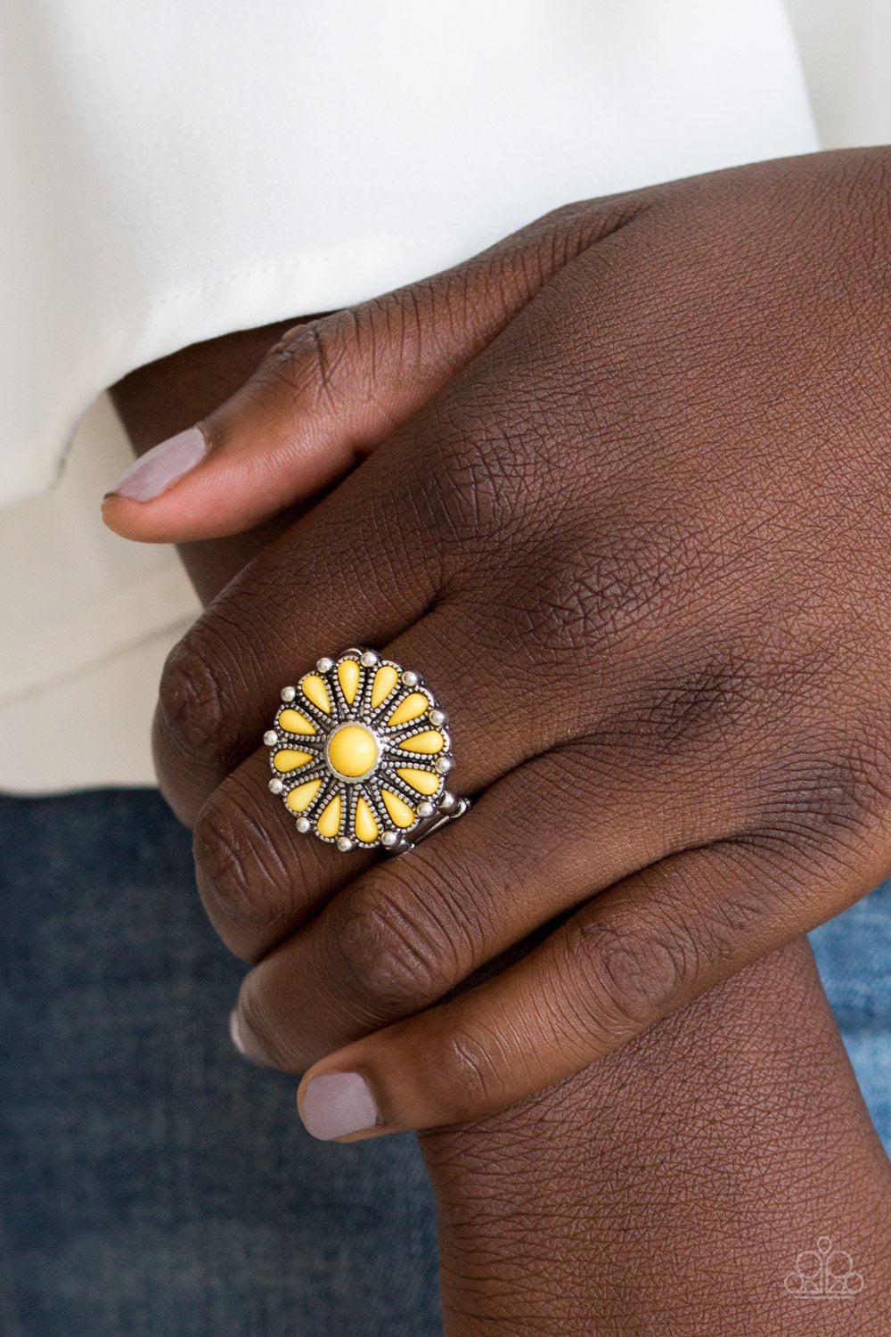 Poppy Pop-tastic Yellow and Silver Ring - Paparazzi Accessories-CarasShop.com - $5 Jewelry by Cara Jewels