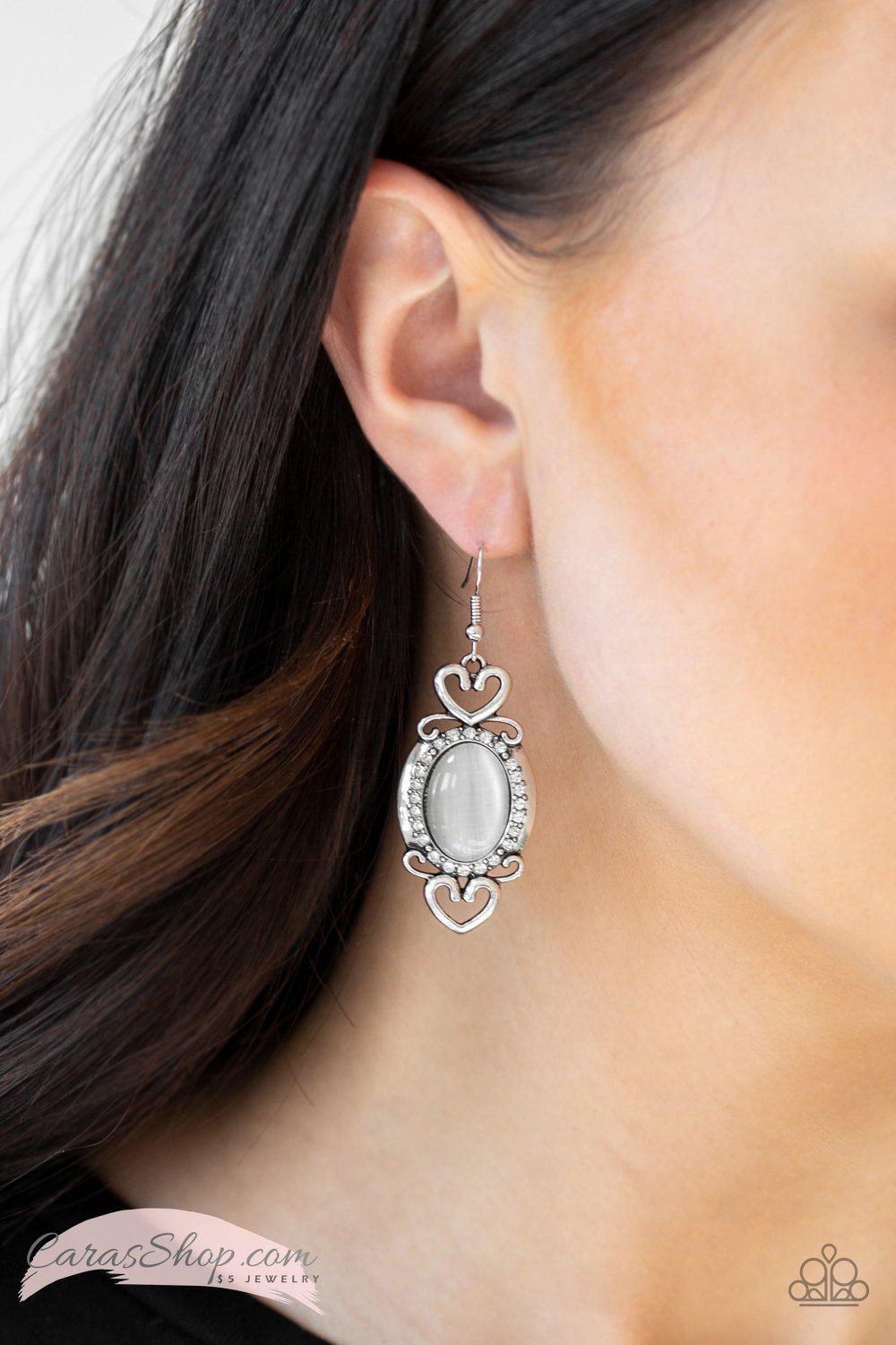 Port Royal Princess White Moonstone Earrings - Paparazzi Accessories-CarasShop.com - $5 Jewelry by Cara Jewels