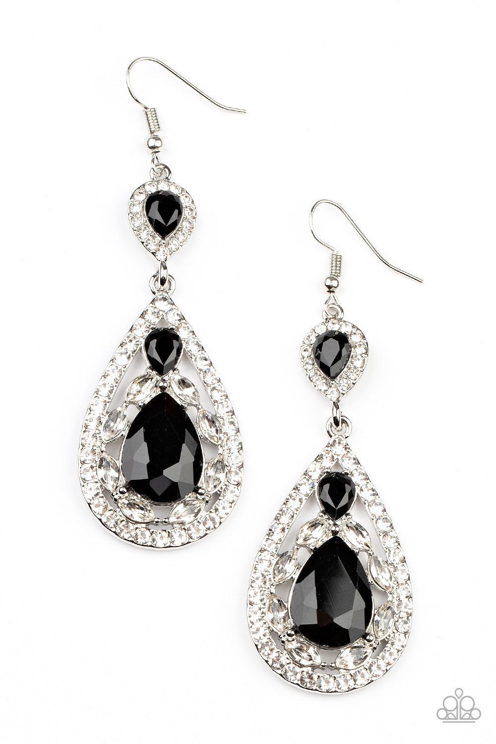 Posh Pageantry Black and White Rhinestone Earrings - Paparazzi Accessories- lightbox - CarasShop.com - $5 Jewelry by Cara Jewels