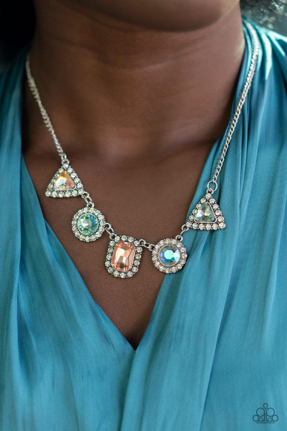 Posh Party Avenue Multi Iridescent Rhinestone Necklace - Paparazzi Accessories- on model - CarasShop.com - $5 Jewelry by Cara Jewels