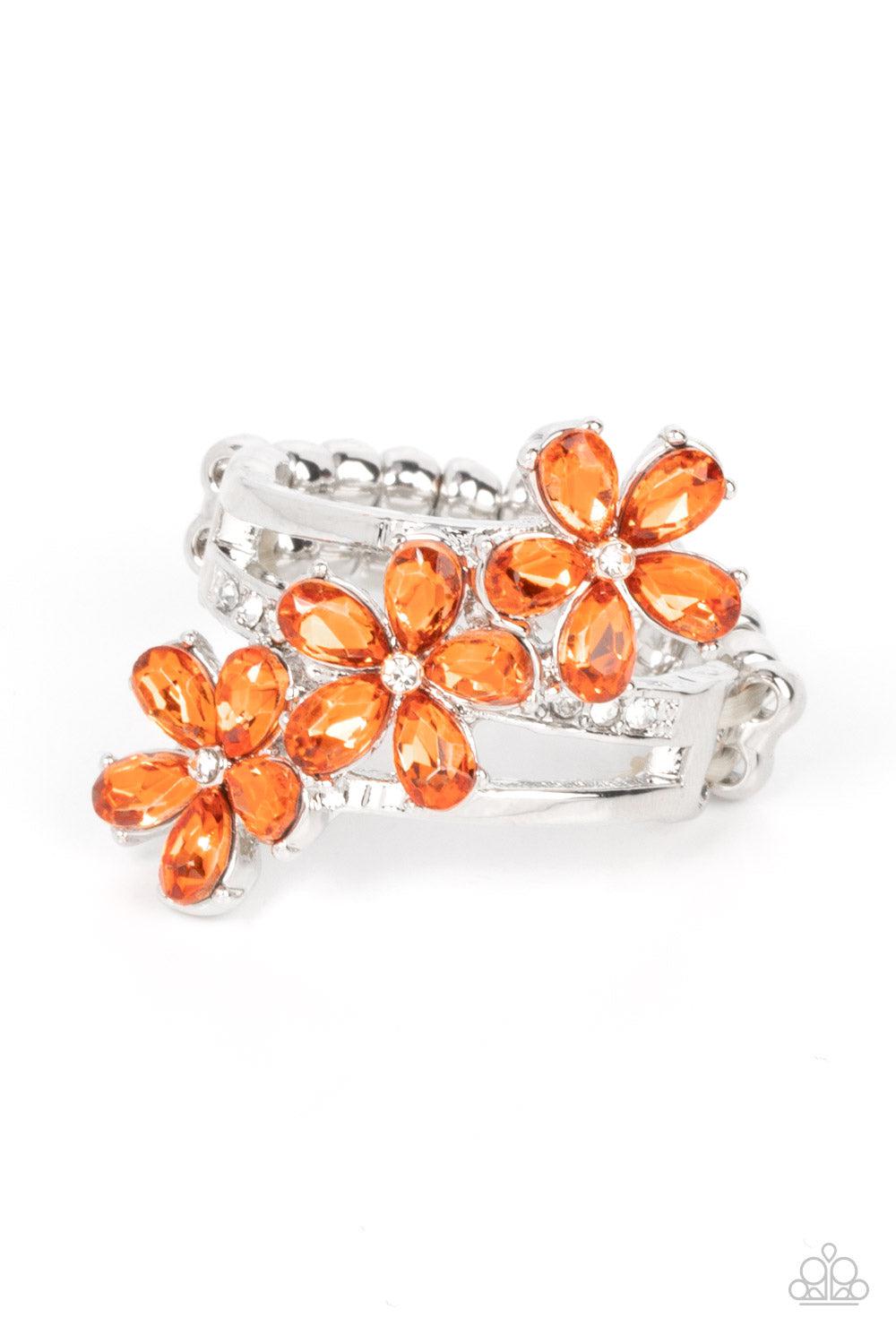 Paparazzi Posh Petals Orange Rhinestone Ring | CarasShop
