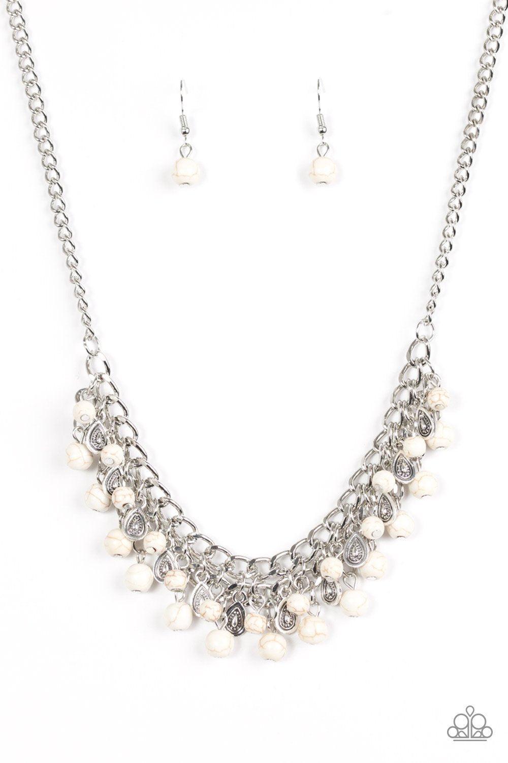 Poshly Paleo White Stone and Silver Necklace - Paparazzi Accessories - lightbox -CarasShop.com - $5 Jewelry by Cara Jewels