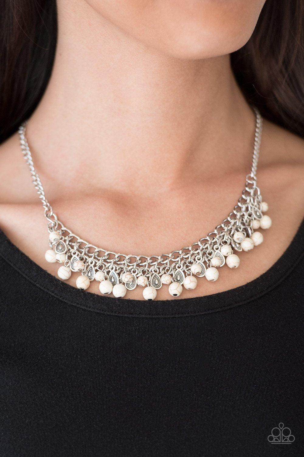 Poshly Paleo White Stone and Silver Necklace - Paparazzi Accessories - model -CarasShop.com - $5 Jewelry by Cara Jewels