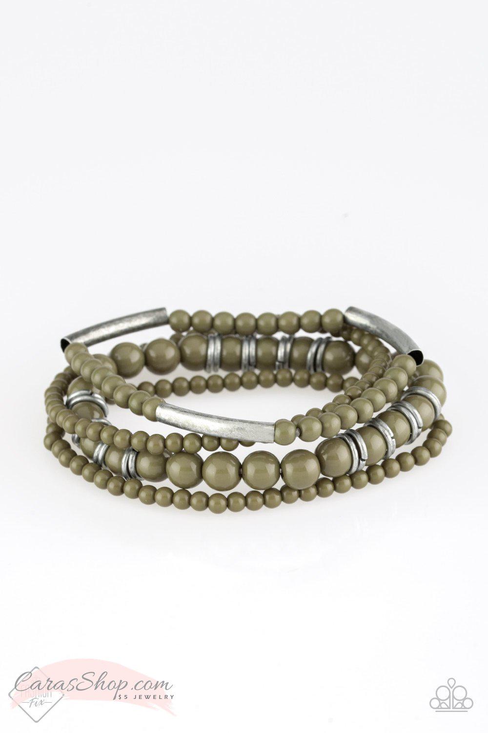 Positively Pioneer - Olive Green Stretch Bracelet Set - Paparazzi Accessories-CarasShop.com - $5 Jewelry by Cara Jewels