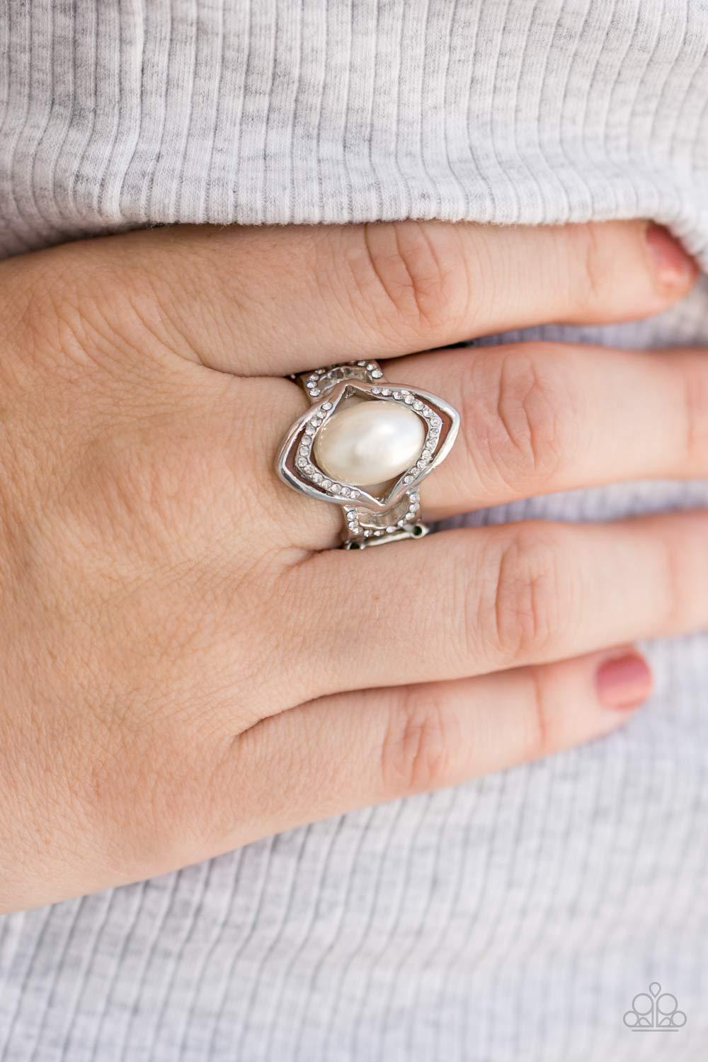 Positively Posh White Pearl Ring - Paparazzi Accessories-CarasShop.com - $5 Jewelry by Cara Jewels