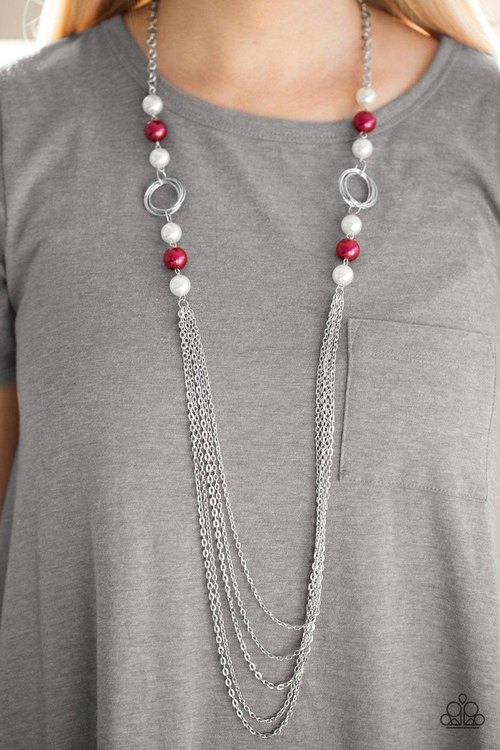 Pour The Wine Red, White and Silver Necklace - Paparazzi Accessories-CarasShop.com - $5 Jewelry by Cara Jewels