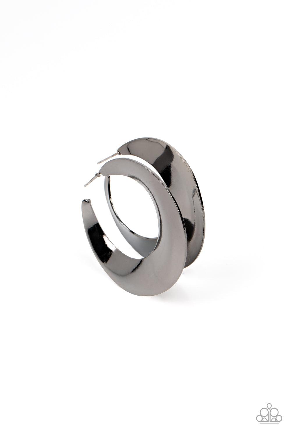 Power Curves Gunmetal Black Hoop Earrings - Paparazzi Accessories- lightbox - CarasShop.com - $5 Jewelry by Cara Jewels