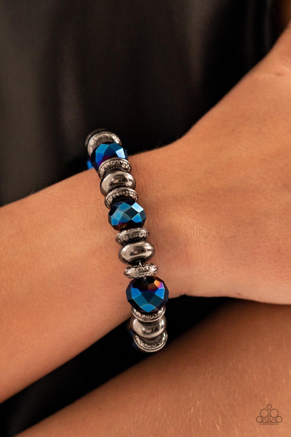 Power Pose Blue Bracelet - Paparazzi Accessories-on model - CarasShop.com - $5 Jewelry by Cara Jewels