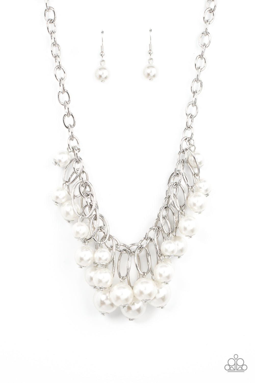 Powerhouse Pose White Pearl Necklace - Paparazzi Accessories- lightbox - CarasShop.com - $5 Jewelry by Cara Jewels