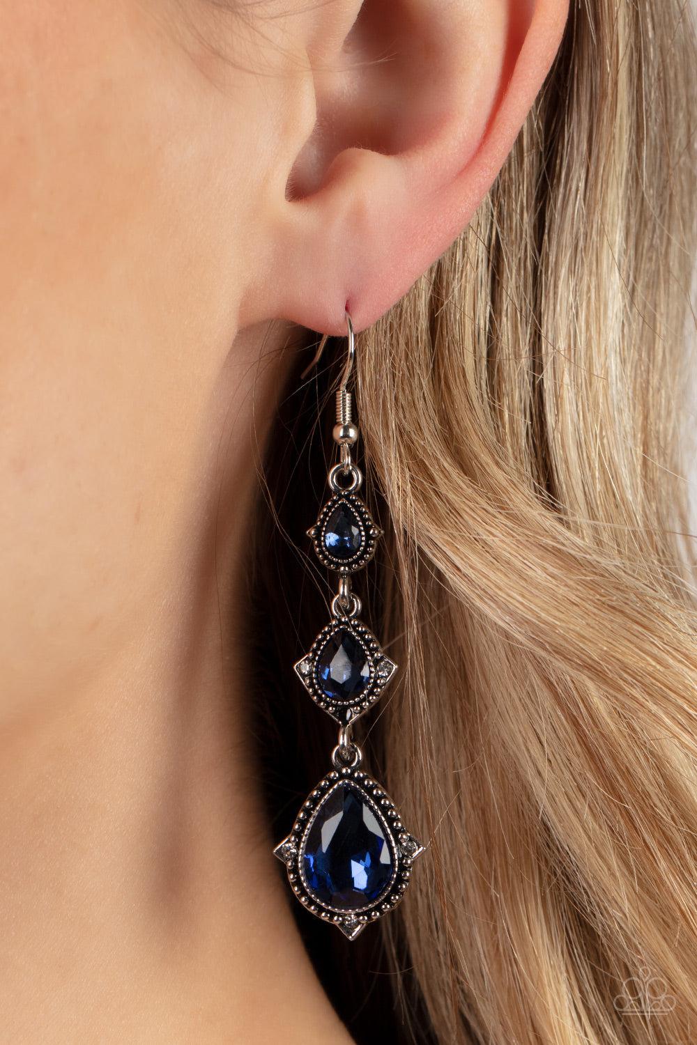 Prague Princess Blue Rhinestone Earrings - Paparazzi Accessories-on model - CarasShop.com - $5 Jewelry by Cara Jewels