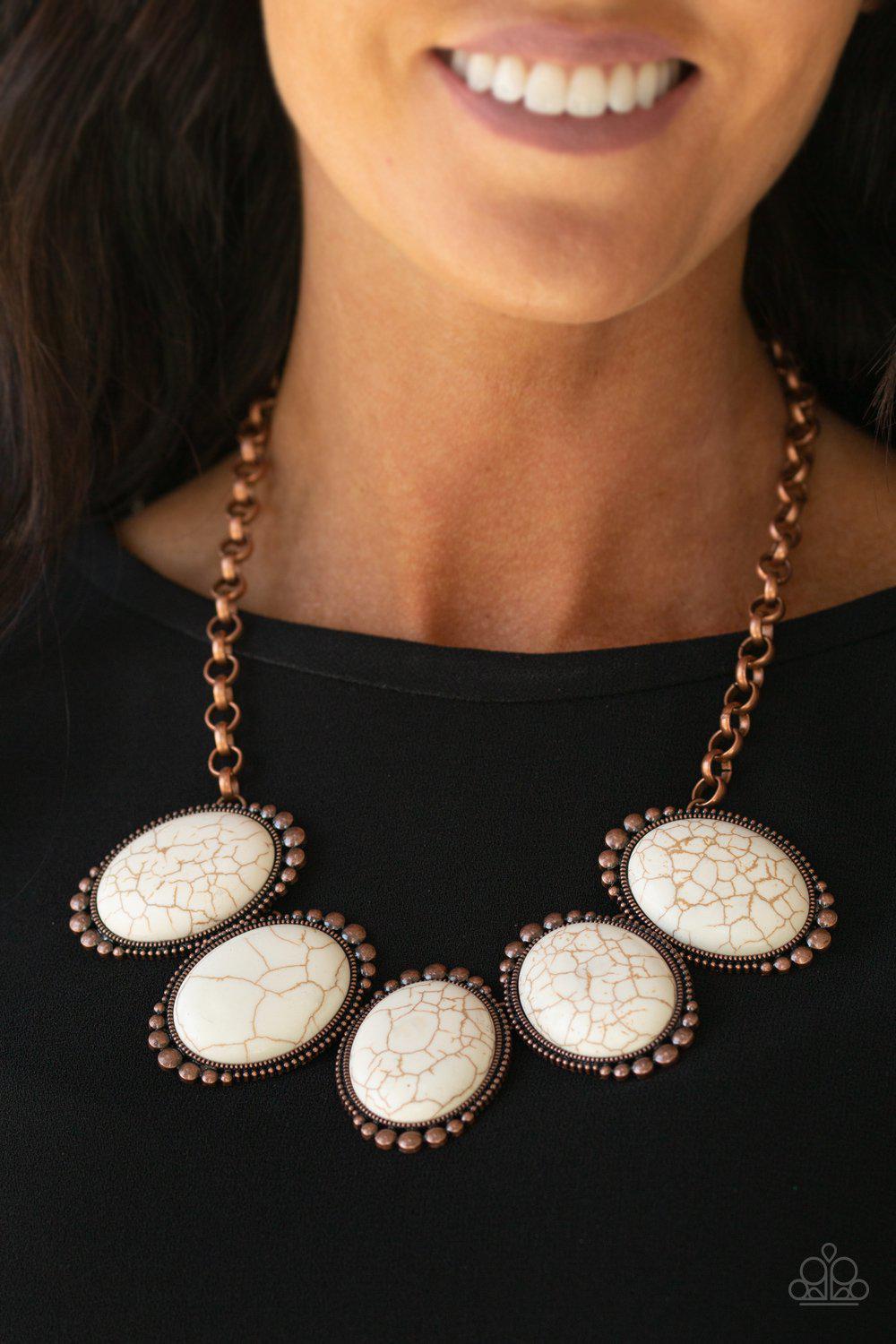 Prairie Goddess Copper and White Stone Necklace - Paparazzi Accessories- model - CarasShop.com - $5 Jewelry by Cara Jewels