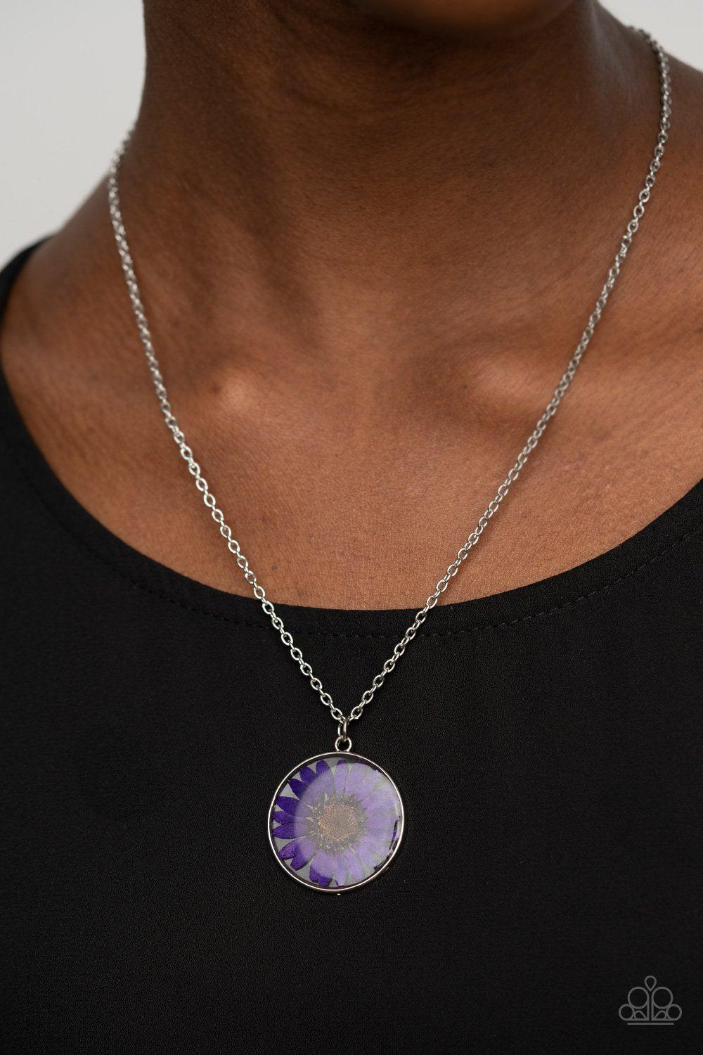 Prairie Promenade Purple Pressed Flower Necklace - Paparazzi Accessories- model - CarasShop.com - $5 Jewelry by Cara Jewels