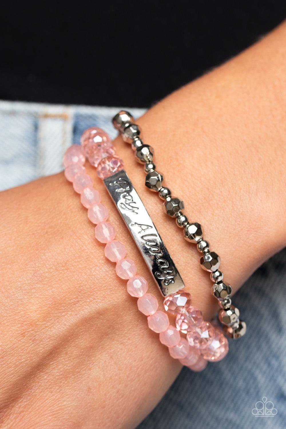 Pray Always Pink Inspirational Bracelet - Paparazzi Accessories-on model - CarasShop.com - $5 Jewelry by Cara Jewels
