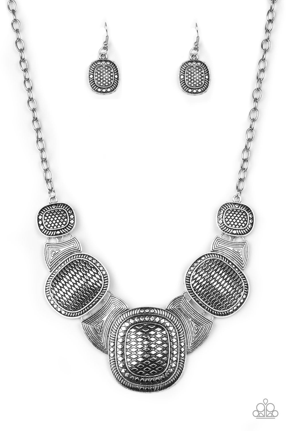 Prehistoric Powerhouse Silver Statement Necklace - Paparazzi Accessories-CarasShop.com - $5 Jewelry by Cara Jewels