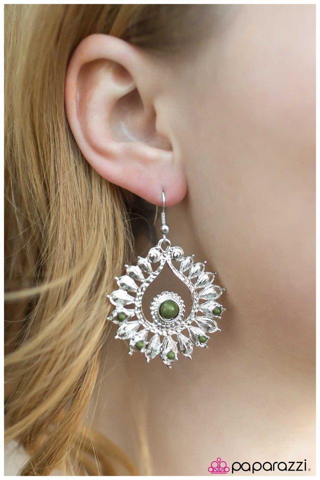 Presented with Pride Green and Silver earrings - Paparazzi Accessories - model -CarasShop.com - $5 Jewelry by Cara Jewels