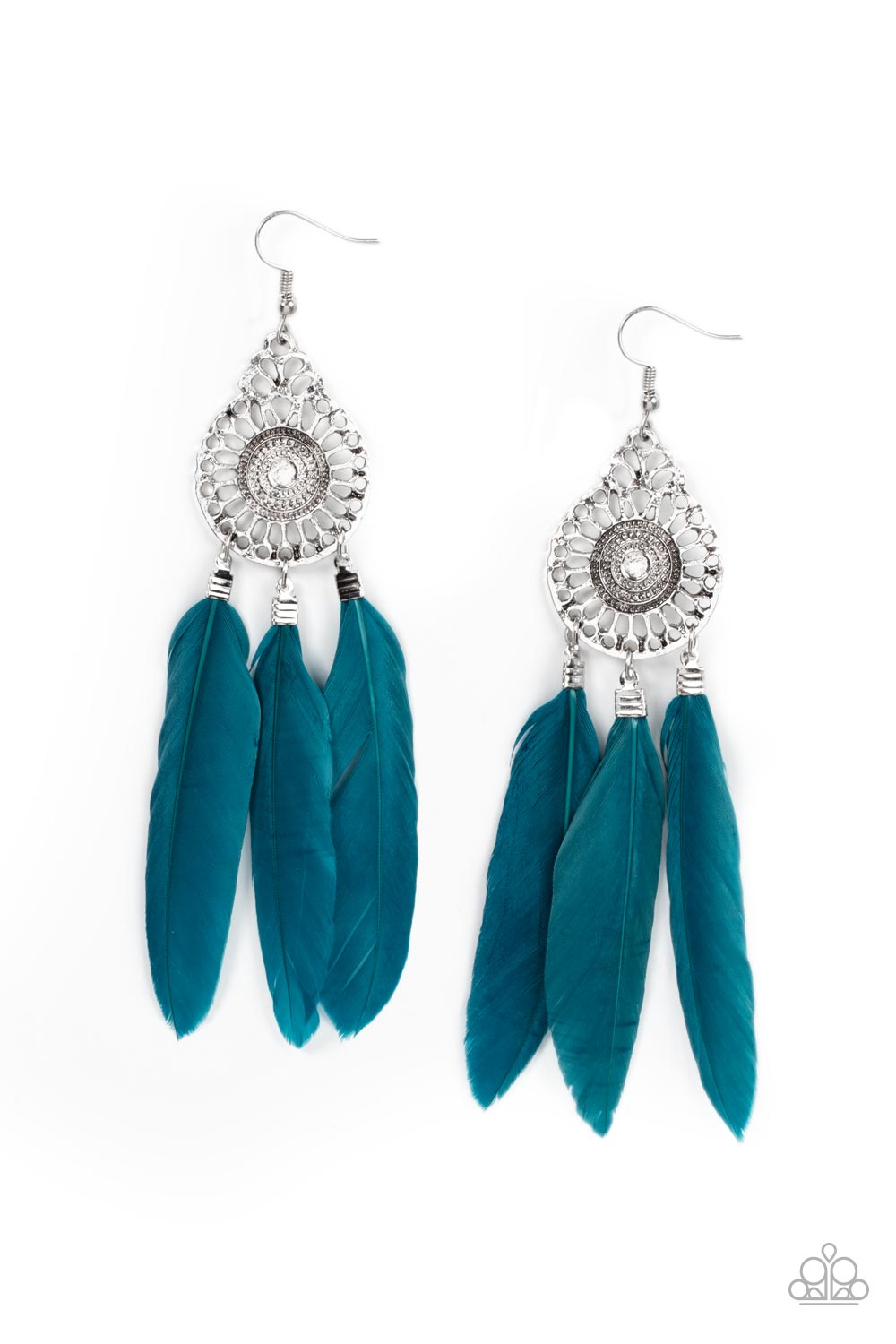 Pretty in PLUMES Blue Feather Earrings - Paparazzi Accessories- lightbox - CarasShop.com - $5 Jewelry by Cara Jewels