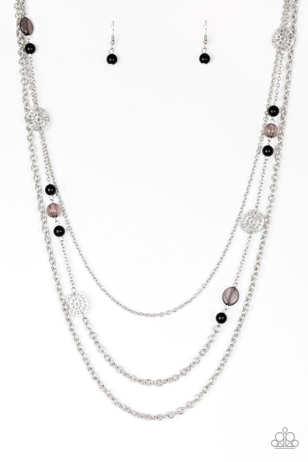 Pretty Pop-tastic! Black and Silver Necklace and matching Earrings - Paparazzi Accessories-CarasShop.com - $5 Jewelry by Cara Jewels