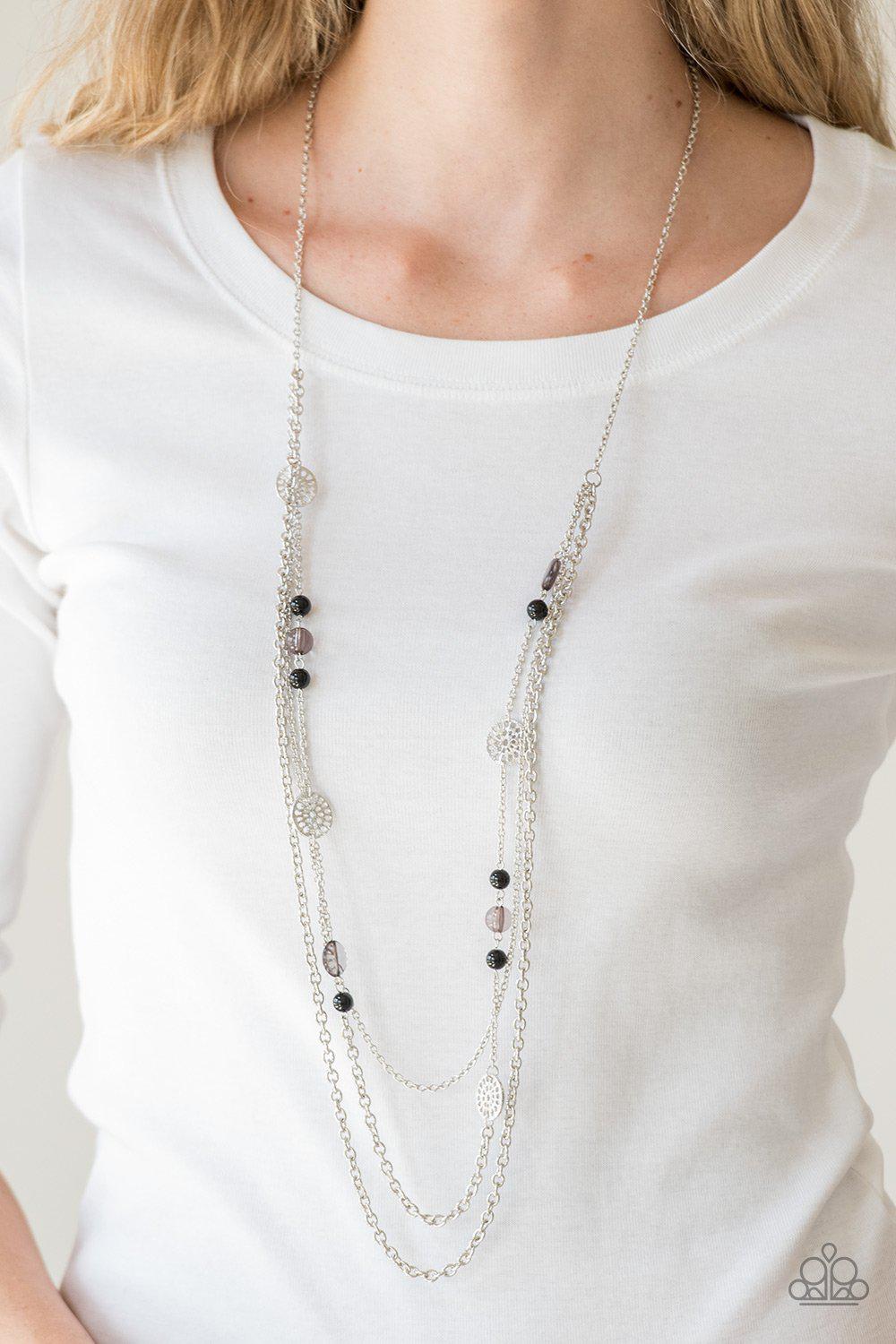Pretty Pop-tastic! Black and Silver Necklace and matching Earrings - Paparazzi Accessories-CarasShop.com - $5 Jewelry by Cara Jewels