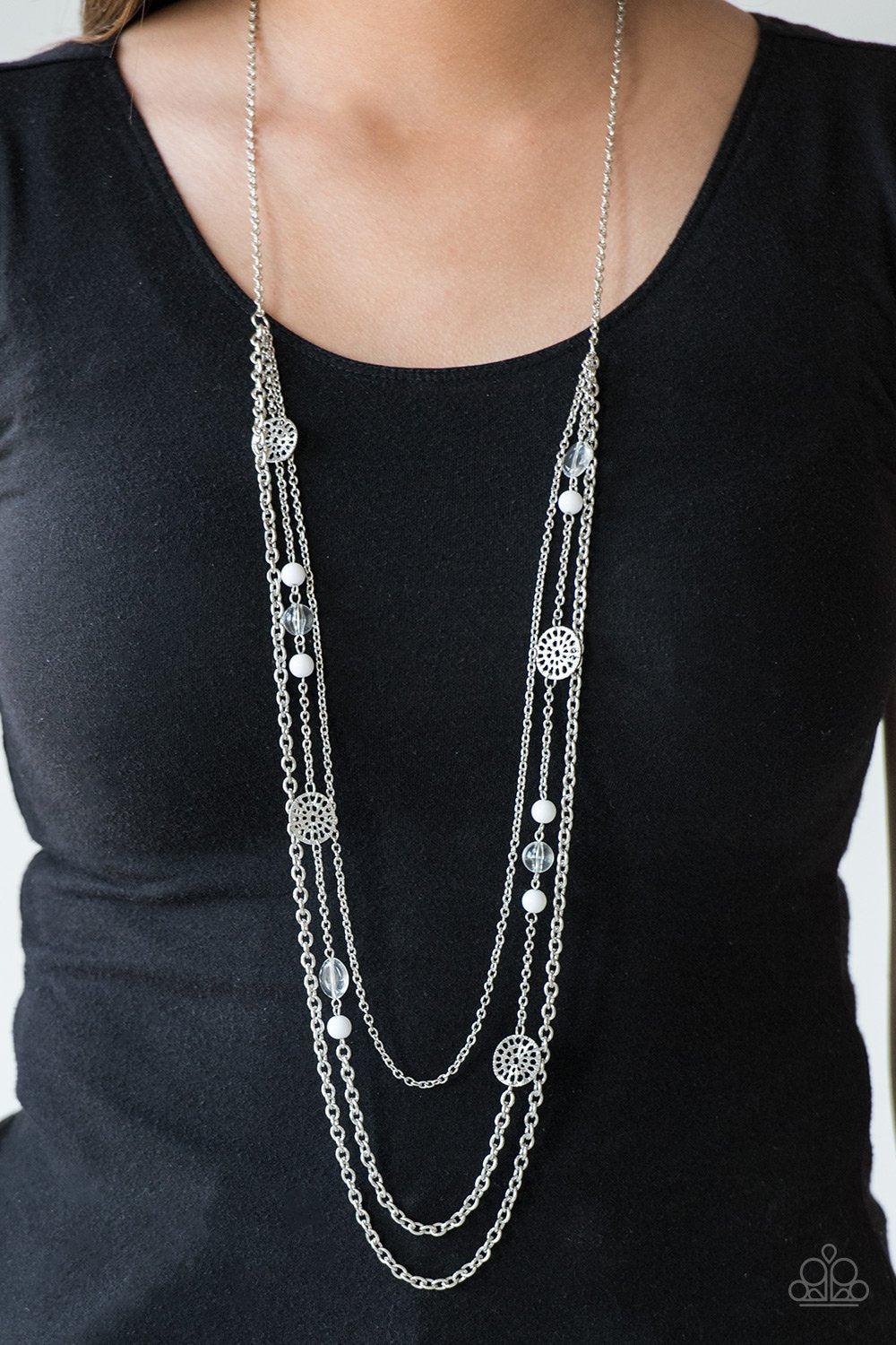 Pretty Pop-tastic Silver and White Necklace - Paparazzi Accessories-CarasShop.com - $5 Jewelry by Cara Jewels