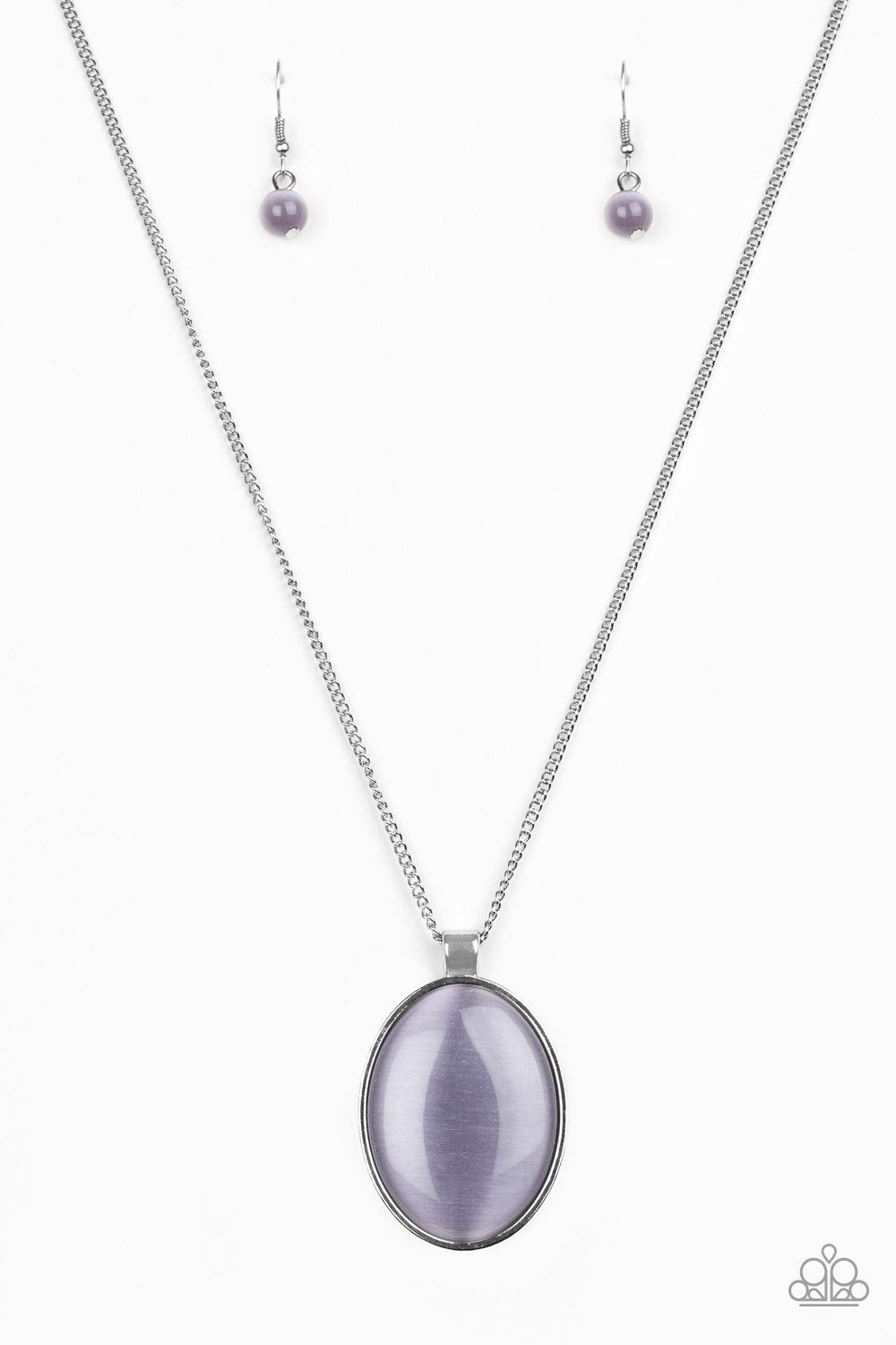 Pretty Poppin&#39; Silver and Purple Moonstone Necklace - Paparazzi Accessories-CarasShop.com - $5 Jewelry by Cara Jewels