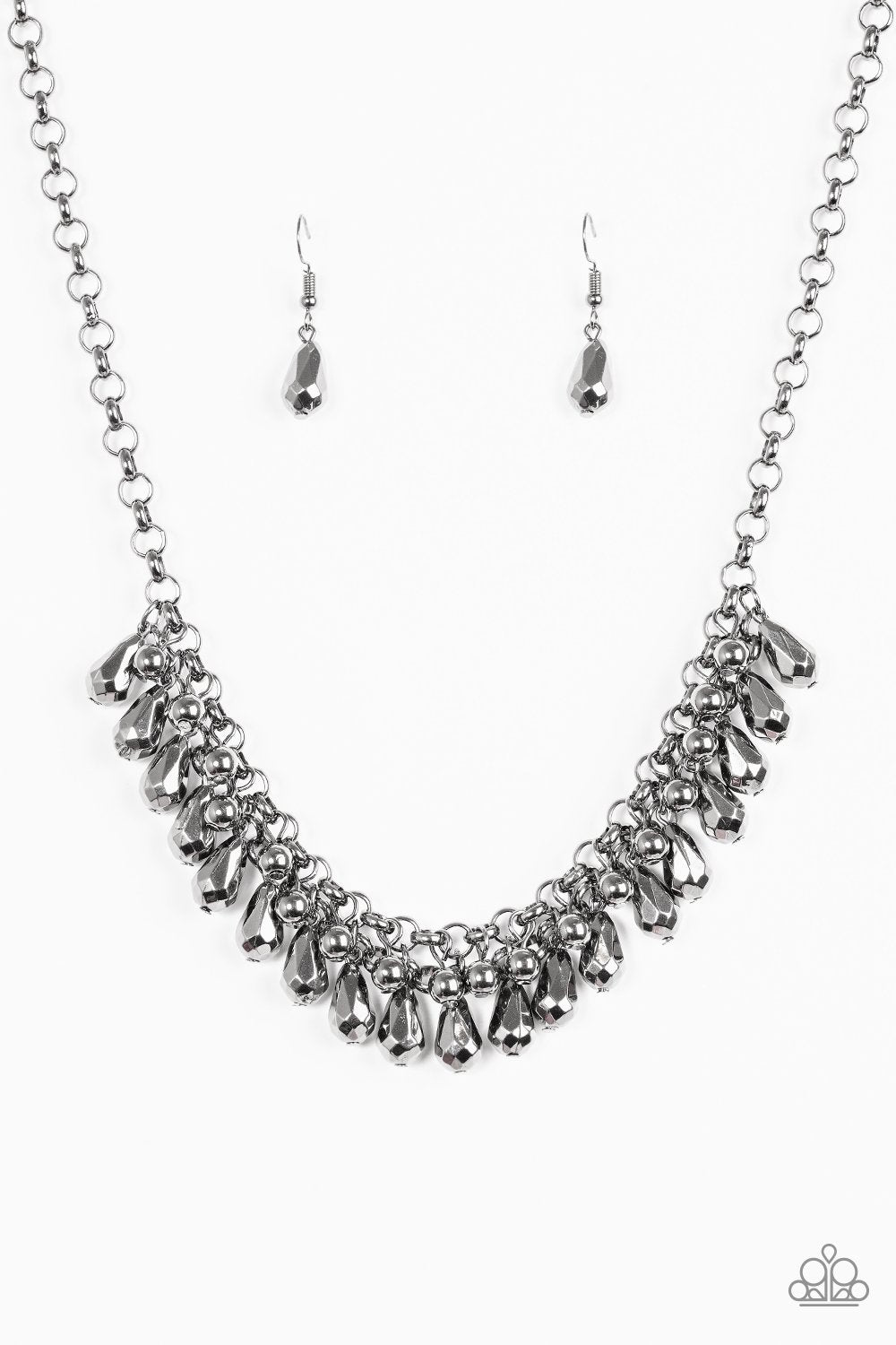 Prima Diva Gunmetal Black Teardrop Fringe Necklace - Paparazzi Accessories-CarasShop.com - $5 Jewelry by Cara Jewels
