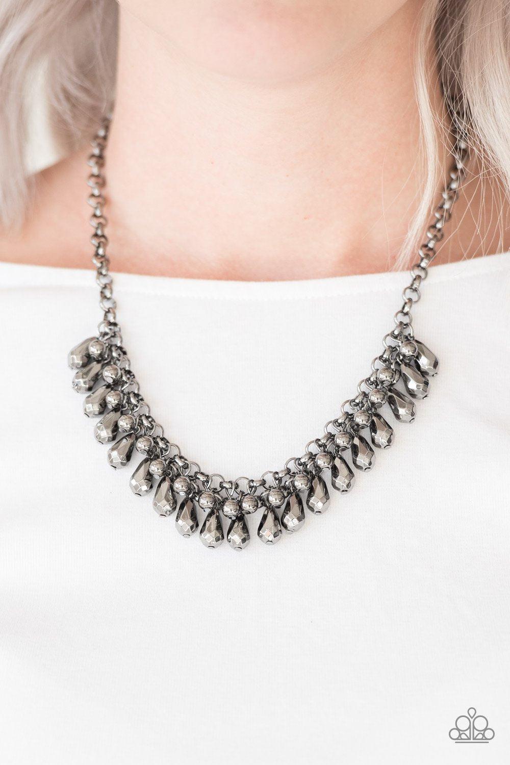 Prima Diva Gunmetal Black Teardrop Fringe Necklace - Paparazzi Accessories-CarasShop.com - $5 Jewelry by Cara Jewels