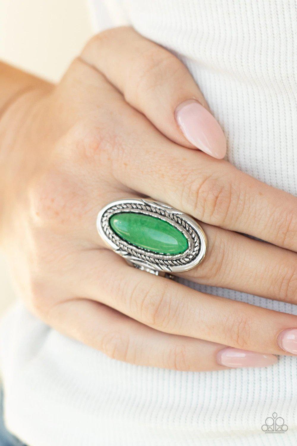Primal Instincts Green Ring - Paparazzi Accessories- on model - CarasShop.com - $5 Jewelry by Cara Jewels