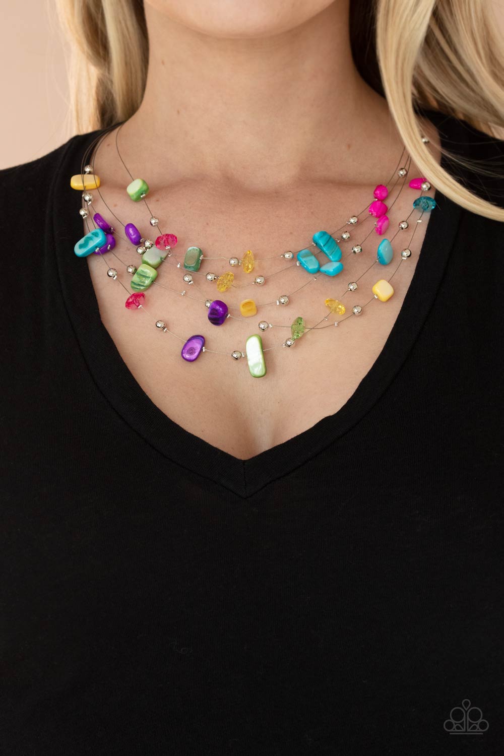 Prismatic Pebbles Multi Necklace - Paparazzi Accessories- model - CarasShop.com - $5 Jewelry by Cara Jewels