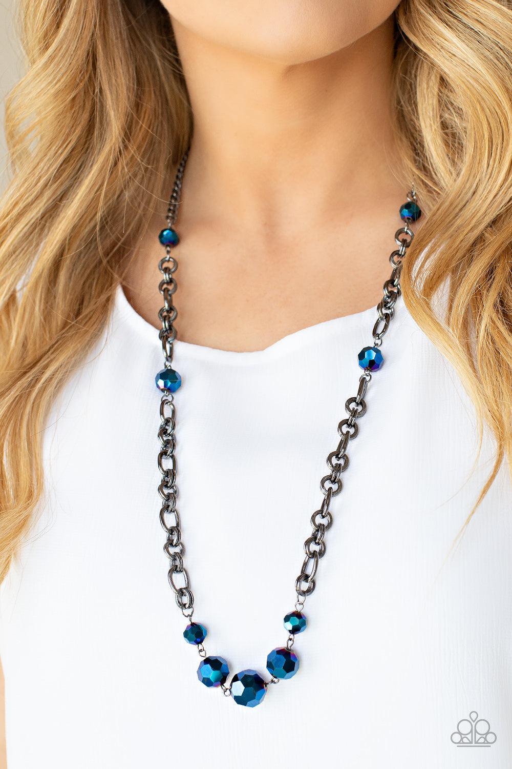 Prismatic Pick-Me-Up Multi &quot;Oil Spill&quot; Blue &amp; Gunmetal Necklace - Paparazzi Accessories-on model - CarasShop.com - $5 Jewelry by Cara Jewels