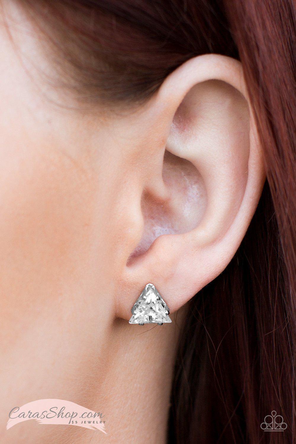 Prismatic Shine - White Rhinestone Post Earrings - Paparazzi Accessories-CarasShop.com - $5 Jewelry by Cara Jewels