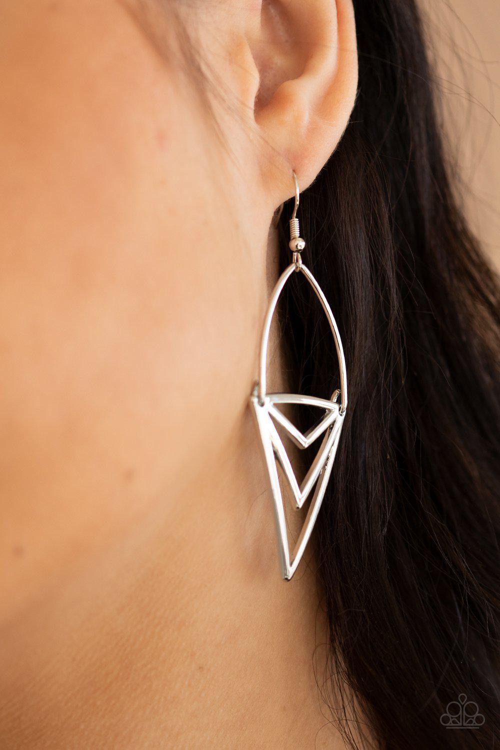 Proceed With Caution Silver Earrings - Paparazzi Accessories- lightbox - CarasShop.com - $5 Jewelry by Cara Jewels