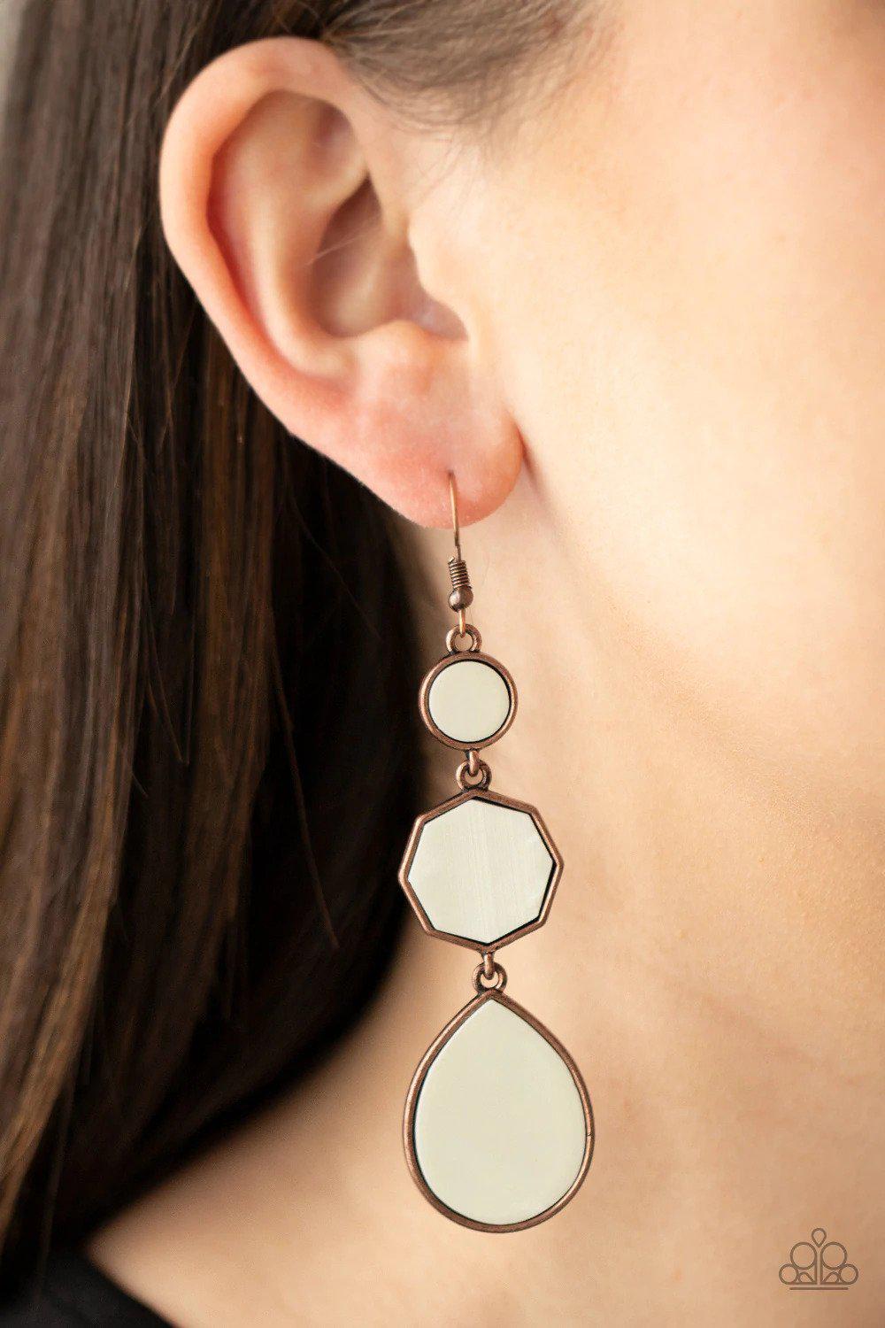 Progressively Posh Copper Earrings - Paparazzi Accessories- on model - CarasShop.com - $5 Jewelry by Cara Jewels