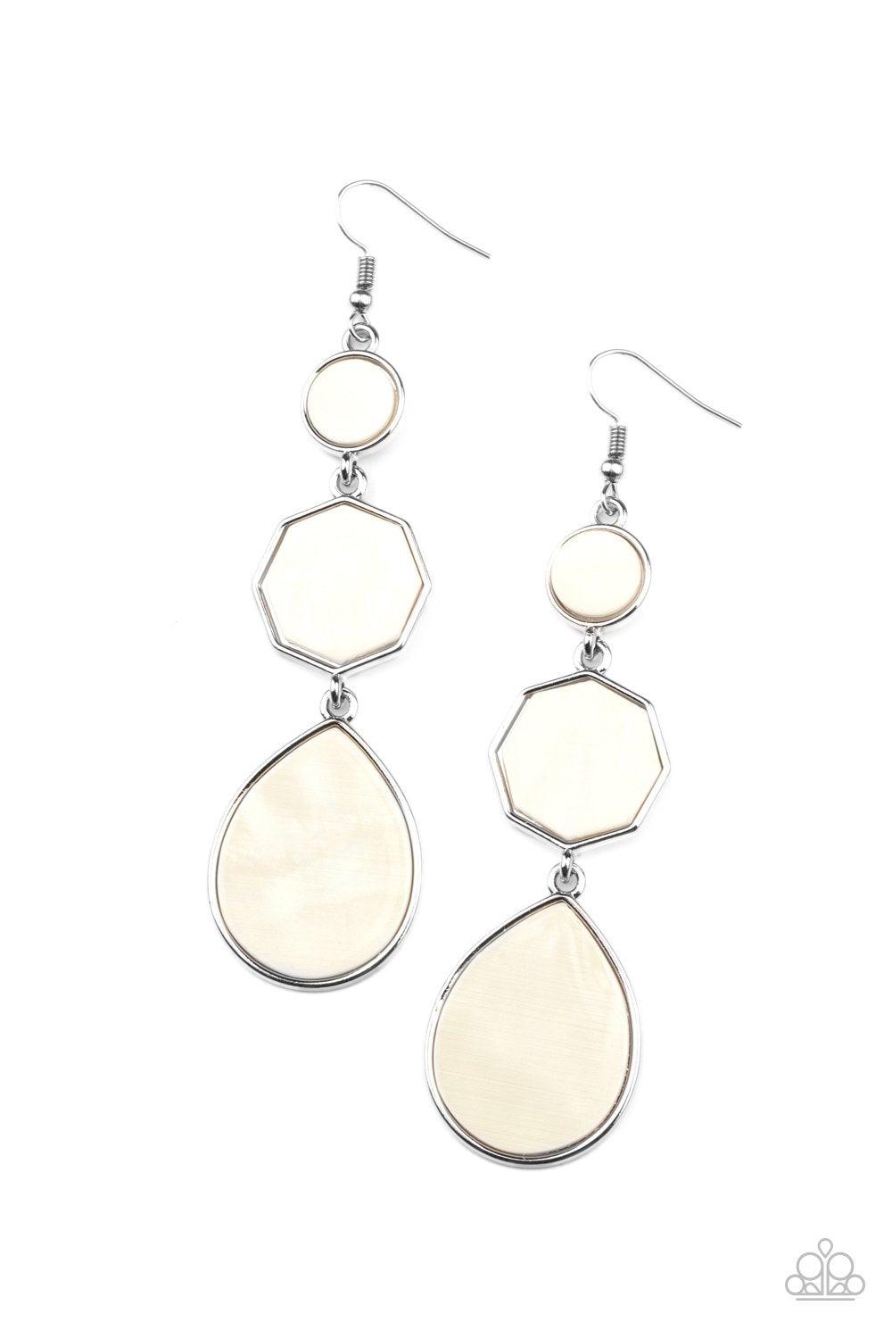 Progressively Posh White Shell-like Earrings - Paparazzi Accessories - lightbox -CarasShop.com - $5 Jewelry by Cara Jewels