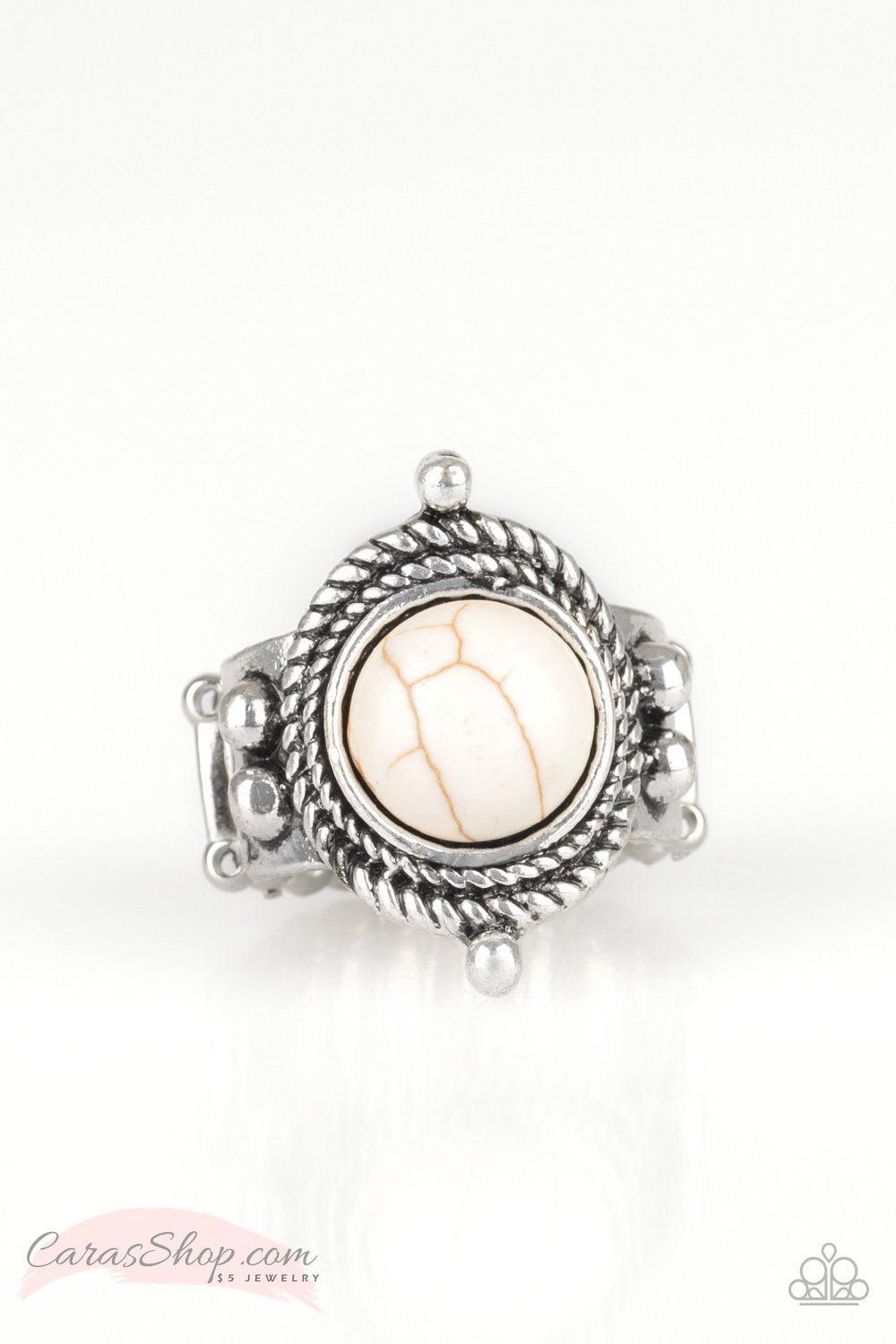 Prone To Wander White Stone Ring - Paparazzi Accessories-CarasShop.com - $5 Jewelry by Cara Jewels