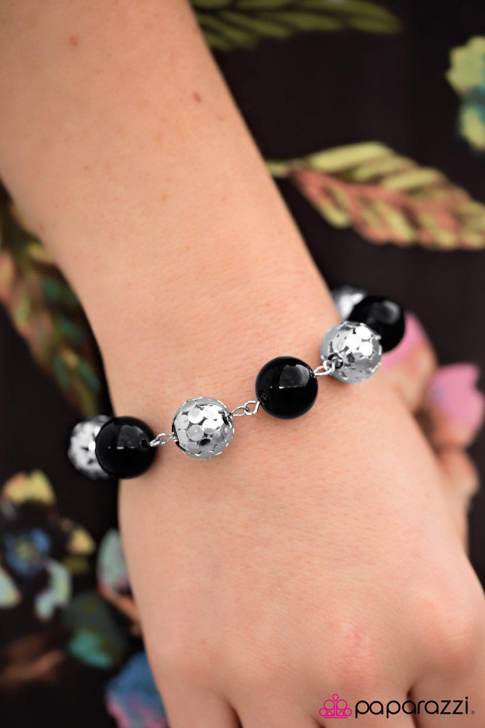 PS I Love You Silver and Black Bracelet - Paparazzi Accessories-CarasShop.com - $5 Jewelry by Cara Jewels