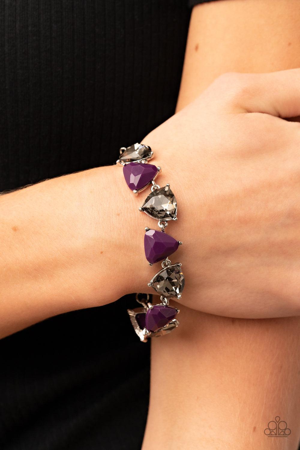 Pumped up Prisms Purple Rhinestone Bracelet - Paparazzi Accessories-on model - CarasShop.com - $5 Jewelry by Cara Jewels