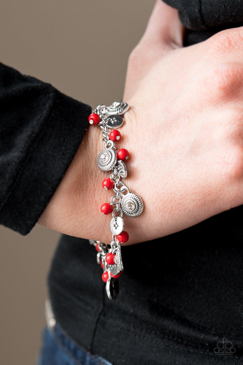 Pure Luxe Red and Silver Charm Bracelet - Paparazzi Accessories-CarasShop.com - $5 Jewelry by Cara Jewels