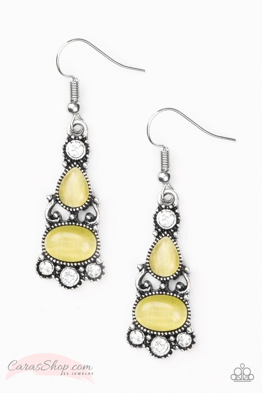 Push Your LUXE - Yellow Moonstone Earrings - Paparazzi Accessories-CarasShop.com - $5 Jewelry by Cara Jewels