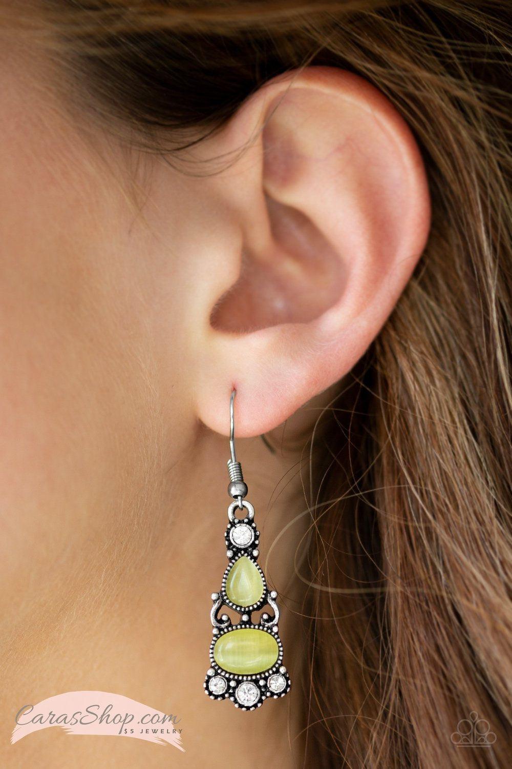 Push Your LUXE - Yellow Moonstone Earrings - Paparazzi Accessories-CarasShop.com - $5 Jewelry by Cara Jewels