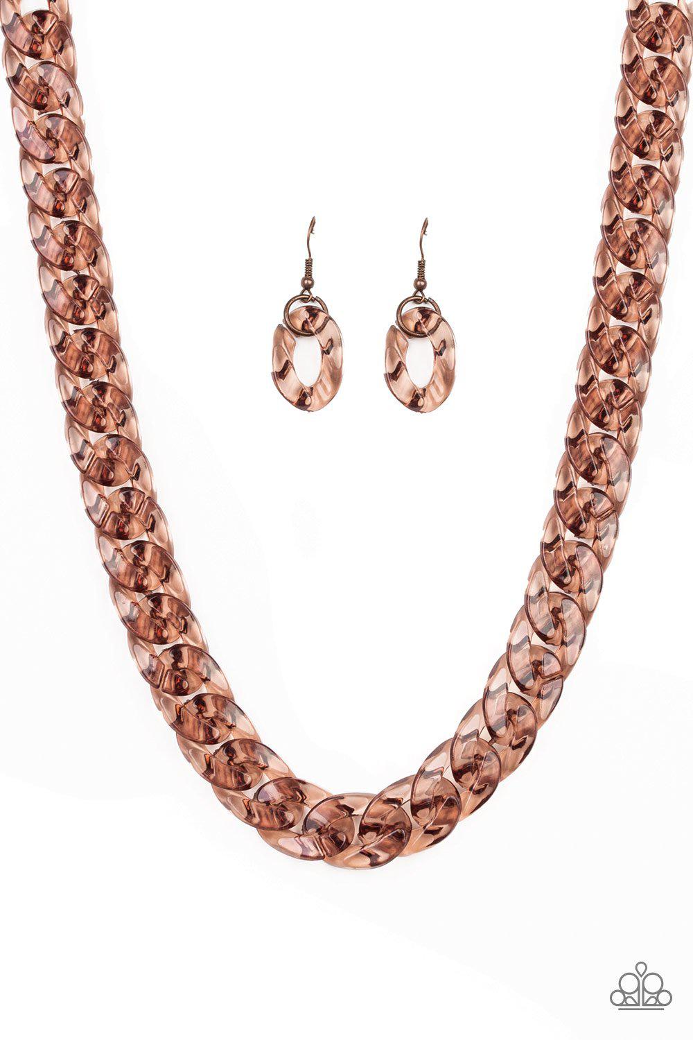 Put it on Ice Copper Acrylic Necklace and matching Earrings - Paparazzi Accessories-CarasShop.com - $5 Jewelry by Cara Jewels