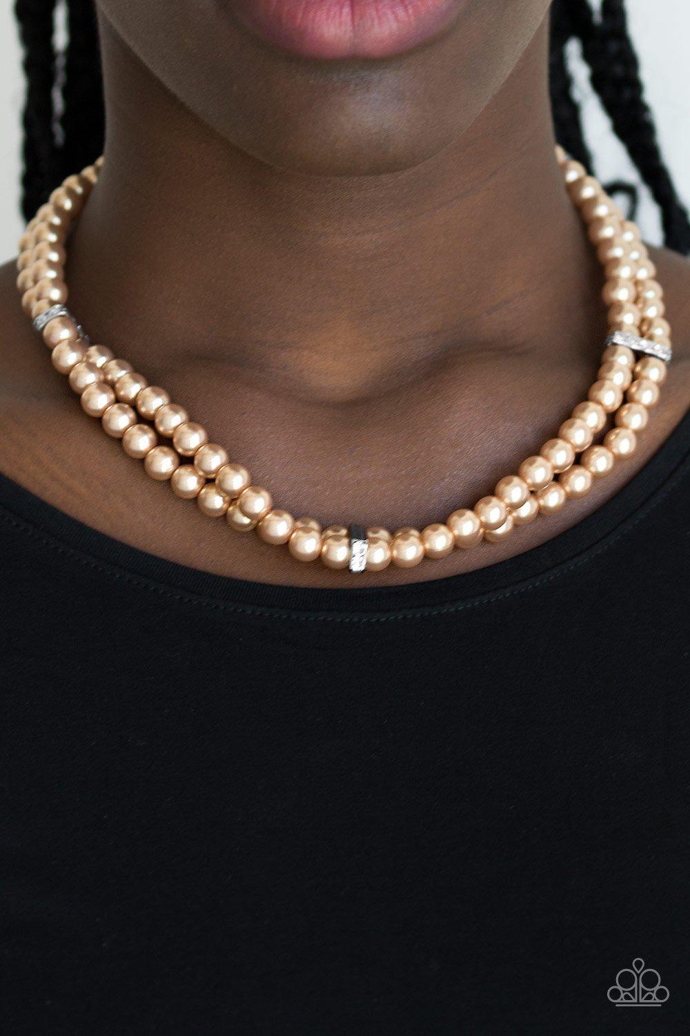 Put On Your Party Dress Brown Pearl Necklace - Paparazzi Accessories- model - CarasShop.com - $5 Jewelry by Cara Jewels